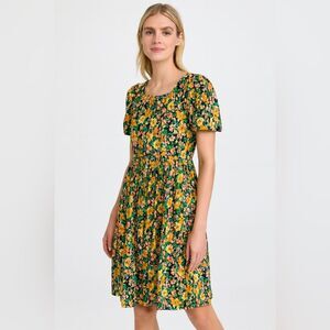 MAJE Rockinie Floral Print Plissé Crepe Puff Sleeve Mini Dress Size 2